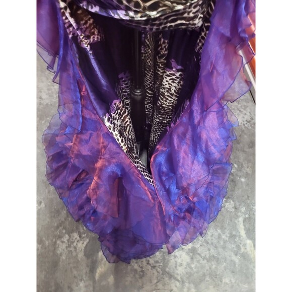 Panoply Purple Animal Printed Iridescent Ruffled Long Train Dress Size 8 - Picture 5 of 10